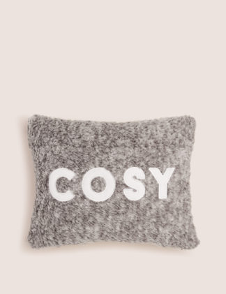 An Image of M&S Cosy Slogan Teddy Small Cushion