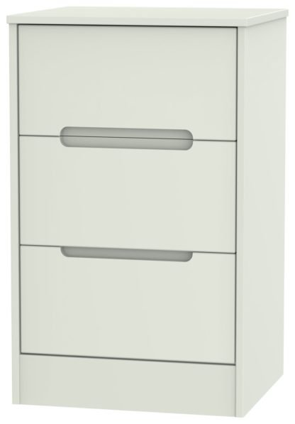 An Image of Toulouse 3 Drawer Bedside Table - White & Oak Effect