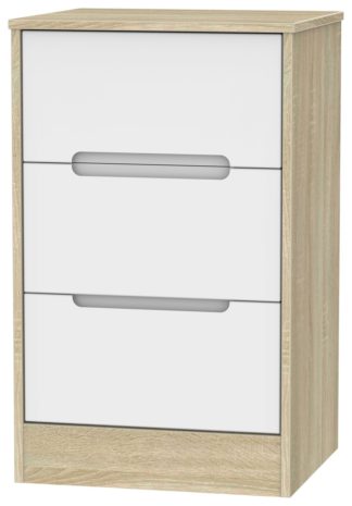An Image of Toulouse 3 Drawer Bedside Table - White & Oak Effect