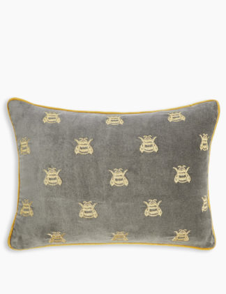 An Image of M&S Pure Cotton Velvet Bee Bolster Cushion