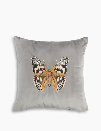 An Image of M&S Velvet Butterfly Embroidered Cushion