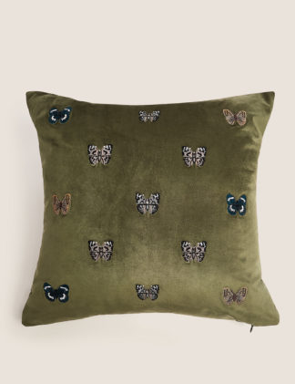 An Image of M&S Velvet Butterfly Embroidered Cushion