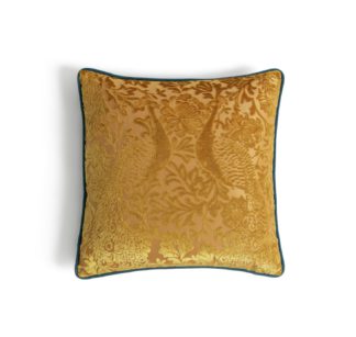 An Image of Habitat Manor House Flock Patterned Cushion - Gold - 43x43cm