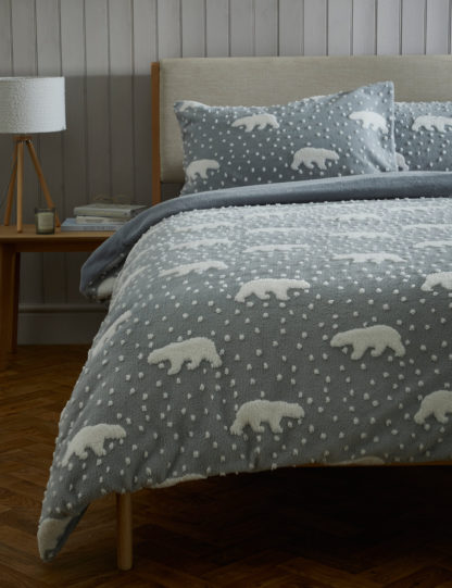 An Image of M&S Fleece Polar Bear Bedding Set