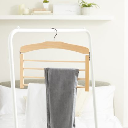 013c7a14366093269a5519c2843a24a0f9e17908de62f5b2d5bd6817276fa990.jpg An Image of Wooden Black Multi Trouser Hanger Black
