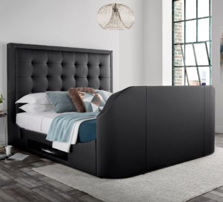 An Image of Titan 2 Black Leather Media Electric TV Bed Frame - 6ft Super King Size