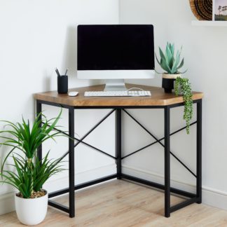 An Image of Freddie Rustic Wood Effect Corner Desk Dark Wood (Brown)