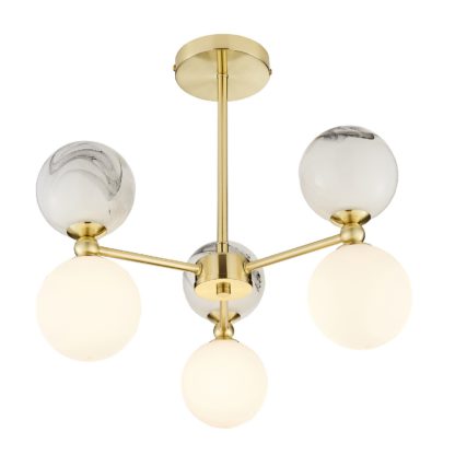 An Image of Delta 3 Light Marble Cluster - Brass & Opal