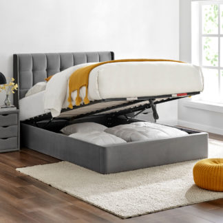 An Image of Percy Grey Velvet Ottoman Storage Bed Frame - 5ft King Size