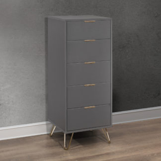 An Image of Arlo Charcoal Wooden 5 Drawer Chest