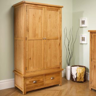 An Image of Woburn Oak Wooden 2 Door 2 Drawer Wardrobe