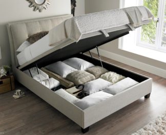 An Image of Accent Oatmeal Fabric Ottoman Storage Bed Frame - 6ft Super King Size