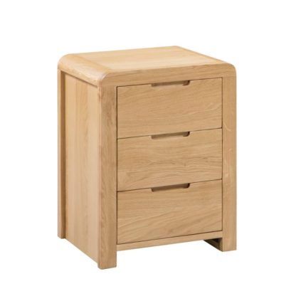 An Image of Curve Oak 3 Drawer Wooden Bedside Table