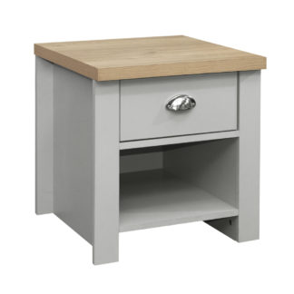 An Image of Highgate Grey and Oak Wooden 1 Drawer Lamp Table