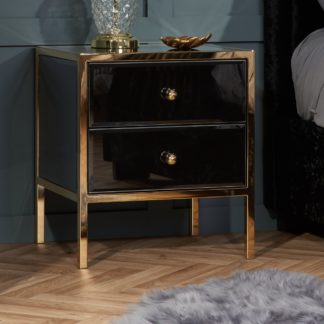 An Image of Fenwick Black and Gold 2 Drawer Bedside Table