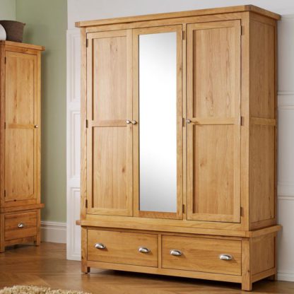 An Image of Woburn Oak Wooden 3 Door 2 Drawer Wardrobe