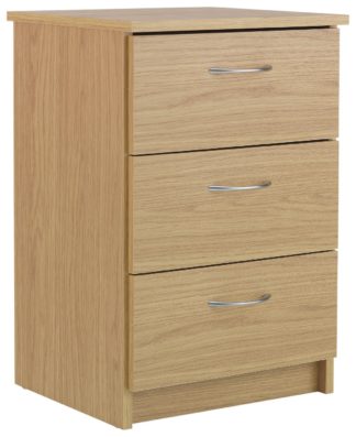 An Image of Argos Home Cheval 3 Drawer Bedside Table - Oak Effect
