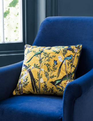 An Image of M&S Velvet Bird Print Cushion