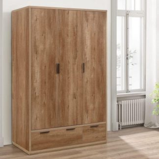 An Image of Stockwell Rustic Oak Wooden 3 Door Combination Wardrobe
