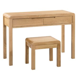 An Image of Curve Oak 2 Drawer Wooden Dressing Table and Stool