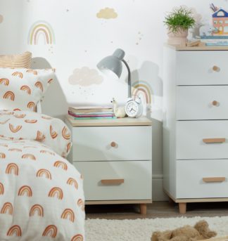 An Image of Habitat Kids Melby 2 Drawer Bedside Table - White and Acacia