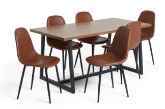 An Image of Habitat Nomad Oak Dining Table and 6 Beni Tan Chairs
