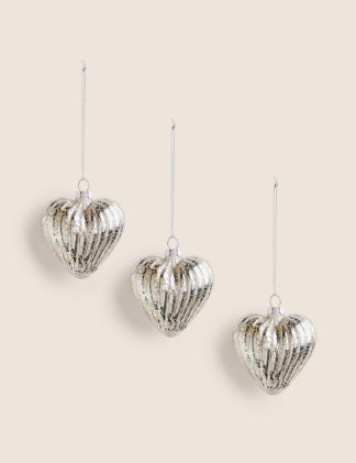 An Image of M&S 3 Pack Silver Hanging Heart Decorations