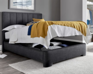 An Image of Medburn Slate Grey Fabric Ottoman Storage Bed Frame - 4ft6 Double