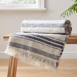An Image of Stripe Boucle Navy Throw Navy