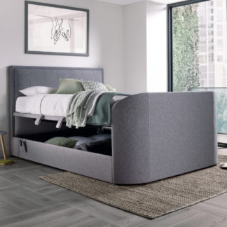 An Image of Griffin Light Grey Fabric Ottoman Media Electric TV Bed - 5ft King Size