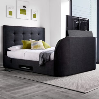 An Image of Lannister Slate Grey Fabric Electric TV Bed - 5ft King Size