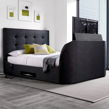 c1e6291fbb2f3fdafdc73d04d468126c25c1cd5f6601eb4676611683259fae7b-1.jpg An Image of Lannister Slate Grey Fabric Electric TV Bed - 5ft King Size