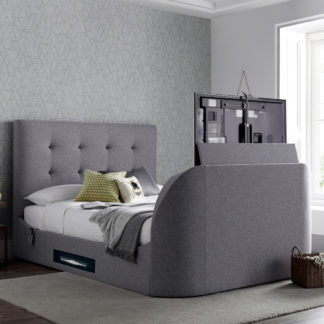 An Image of Lannister Light Grey Fabric Electric TV Bed - 5ft King Size