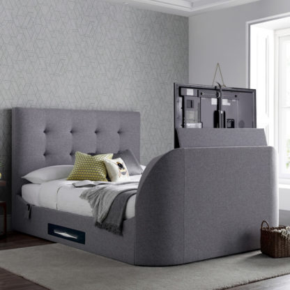 c630c21204937f7b25f19fbf0a2e2b35c251782fb34e241ea8bbf62ea270e6c8-1.jpg An Image of Lannister Light Grey Fabric Electric TV Bed - 5ft King Size