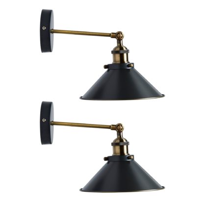 An Image of Logan Grey Industrial Wall Light Twin Pack Nickel (Black)