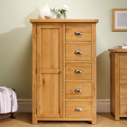 An Image of Woburn Oak Wooden 1 Door 5 Drawer Wardrobe