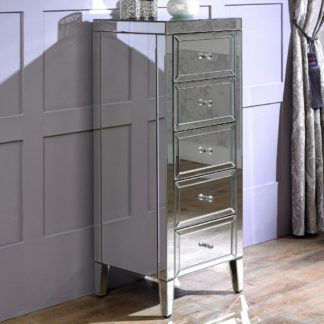 An Image of Valencia Mirrored 5 Drawer Narrow Chest