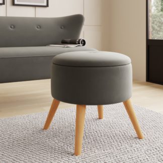 An Image of Eliza Velvet Storage Footstool Steeple Grey