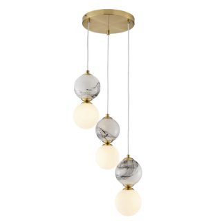 An Image of Delta 3 Light Marble Cluster - Brass & Opal