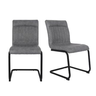 An Image of Felix Set of 2 Cantilever PU Leather Dining Chairs Grey