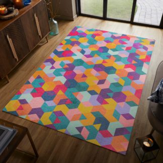 An Image of Match Axel Geo Washable Rug MultiColoured