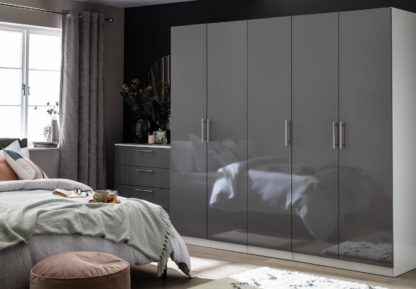 10032e7e6bfcf0f9d93f72b844abcf2db194822e210994ba2d541f4b6a49549a.jpg An Image of Habitat Munich 5 Door Wardrobe - Grey Gloss