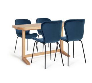 An Image of Habitat Etta Solid Wood Extending Table & 4 Navy Chairs