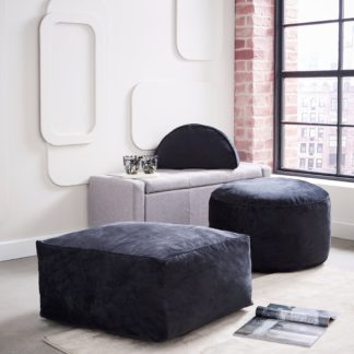 An Image of Recycled Velour Square Pouffe Black