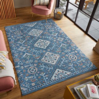 An Image of Match Chloe Traditional Washable Rug Blue