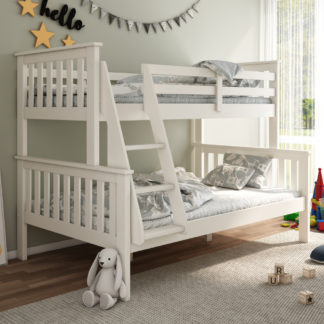 An Image of Atlantis White Finish Solid Pine Wooden Triple Sleeper Bunk Bed Frame - 3ft Single Top and 4ft Small Double Bottom