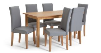 An Image of Argos Home Ashdon Solid Wood Dining Table & 6 Grey Chairs