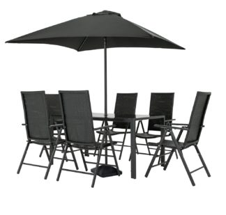 An Image of Argos Home Hereford Folding 6 Seater Metal Patio Set - Black