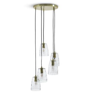 An Image of Habitat Webb 5 Light Cluster - Glass & Brass