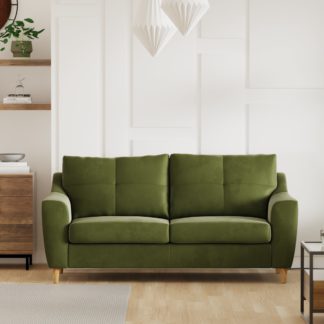 An Image of Baxter Plush Velvet 3 Seater Sofa Olive